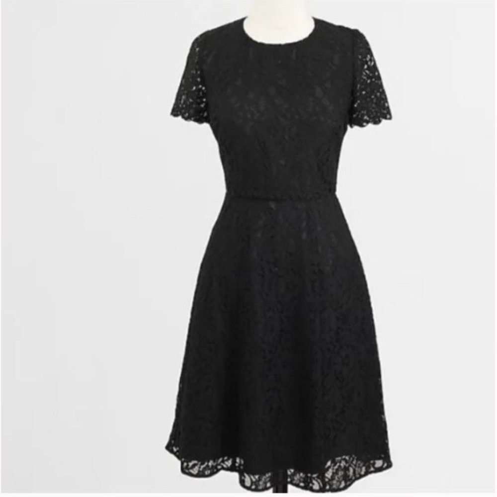 J. Crew Fit & Flare Lace Black Dress Short Sleeve Size 6 Petite